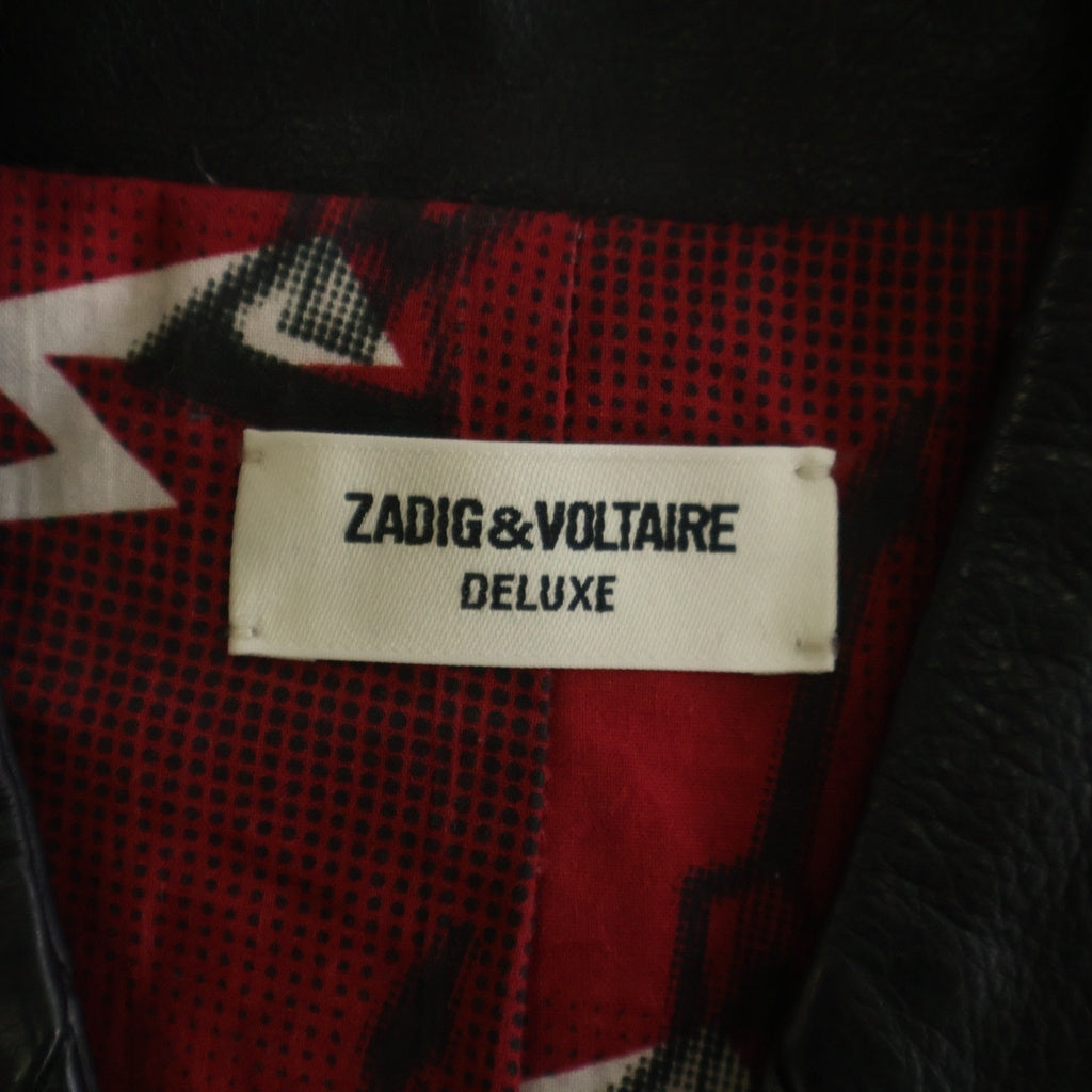 ZADIG&VOLTAIRE(ザディグエヴォルテール) カウレザー ダブルライダース ジップアップジャケット ブラック レディース