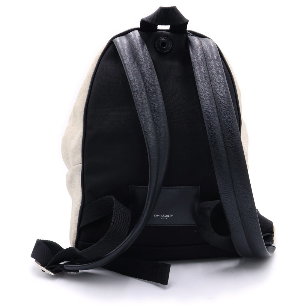 SAINT LAURENT PARIS(サンローランパリ) リブゴーシュ バックパック リュックサック ブラック×アイボリー レザー×キャンバス 508548 シルバー金具 レディース