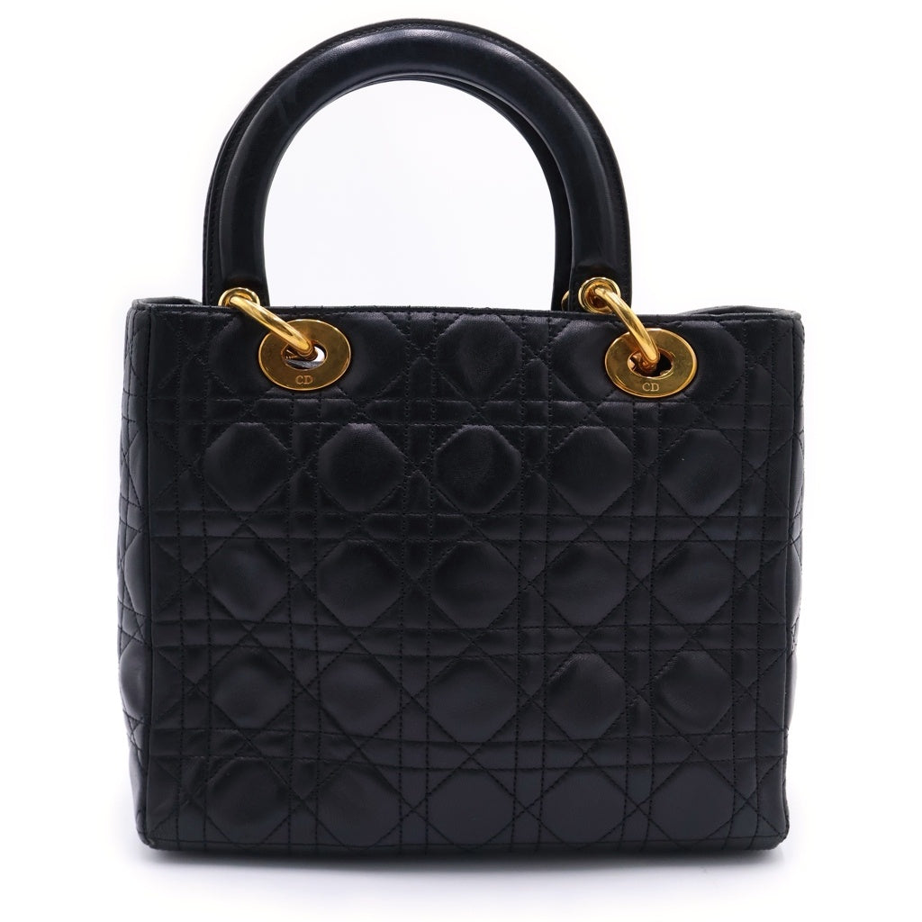 Christian Dior(クリスチャンディオール) レディディオール ミディアム キルティングバッグ ハンドバッグ ブラック レザー ゴールド金具 レディース
