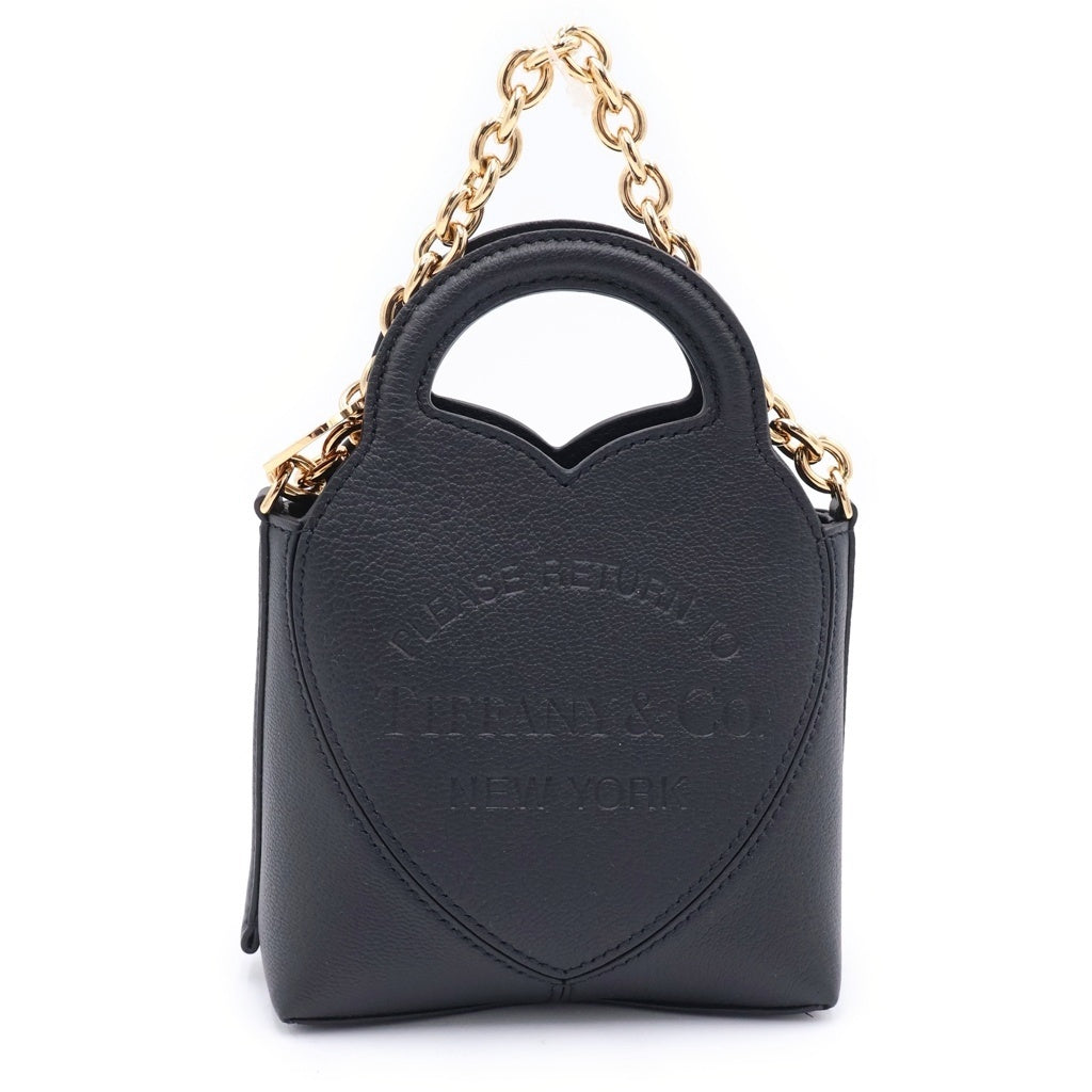 TIFFANY & Co.(ティファニー) リターントゥティファニー 2wayショルダーバッグ ハンドバッグ チェーンバッグ ブラック×ティファニーブルー レザー ゴールド金具 レディース