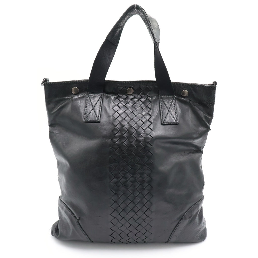 BOTTEGA VENETA(ボッテガヴェネタ) イントレチャート ハンドバッグ トートバッグ ブラック レザー ブラック金具 レディース