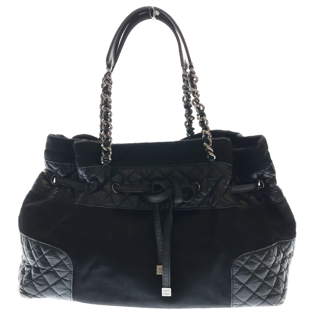 CHANEL(シャネル) マトラッセ チェーントートバッグ ハンドバッグ ブラック レザー×ハラコ A32499 シルバー金具 レディース