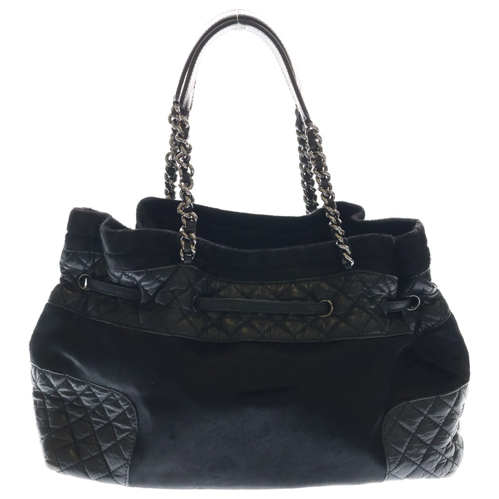 CHANEL(シャネル) マトラッセ チェーントートバッグ ハンドバッグ ブラック レザー×ハラコ A32499 シルバー金具 レディース