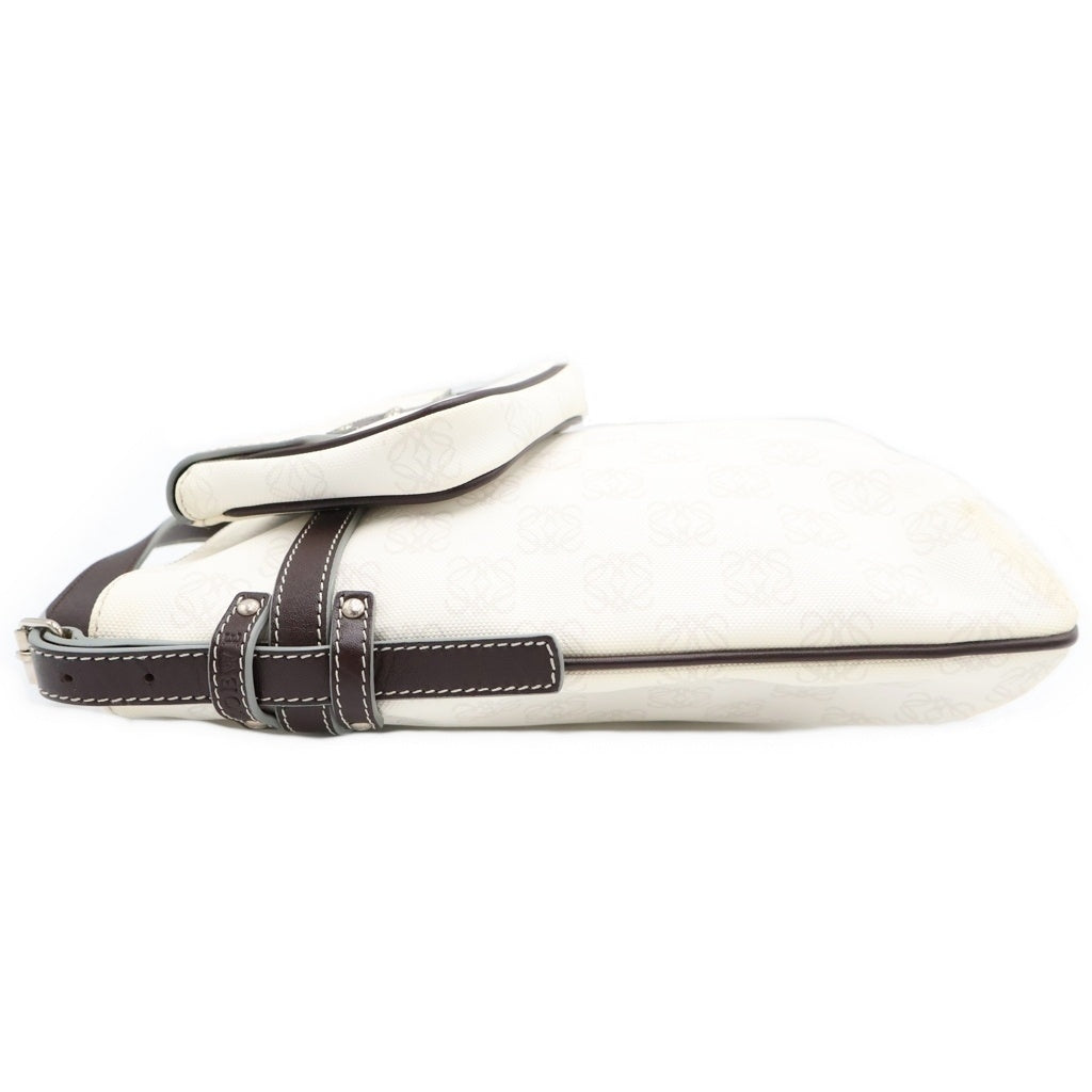 LOEWE(ロエベ) アナグラム ショルダーバッグ ホワイト×ブラウン レザー×PVC シルバー金具 レディース