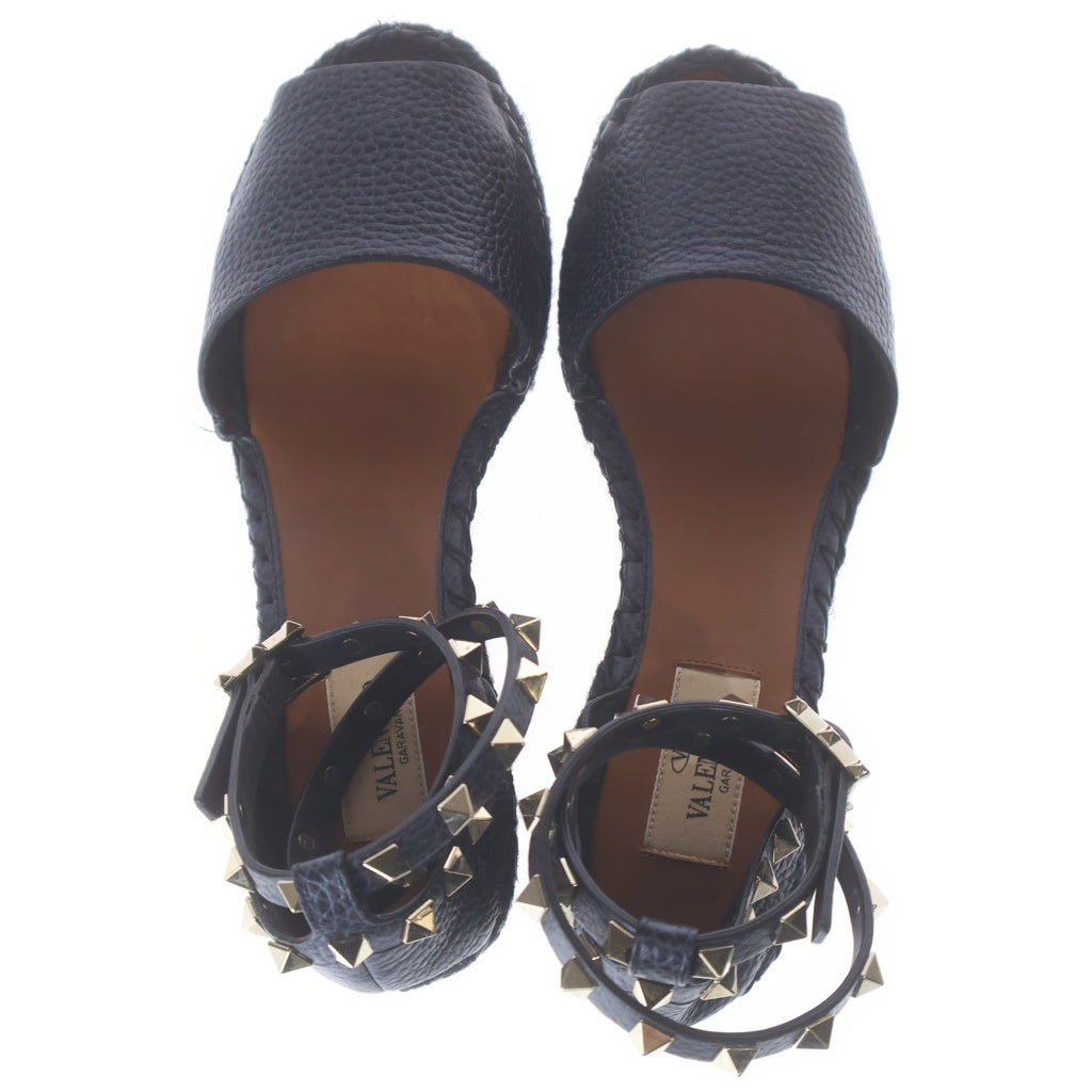 VALENTINO(ヴァレンティノ) ロックスタッズ エスパドリーユ ウェッジソール ヒール レザー ストラップ サンダル シューズ ネイビー レディース