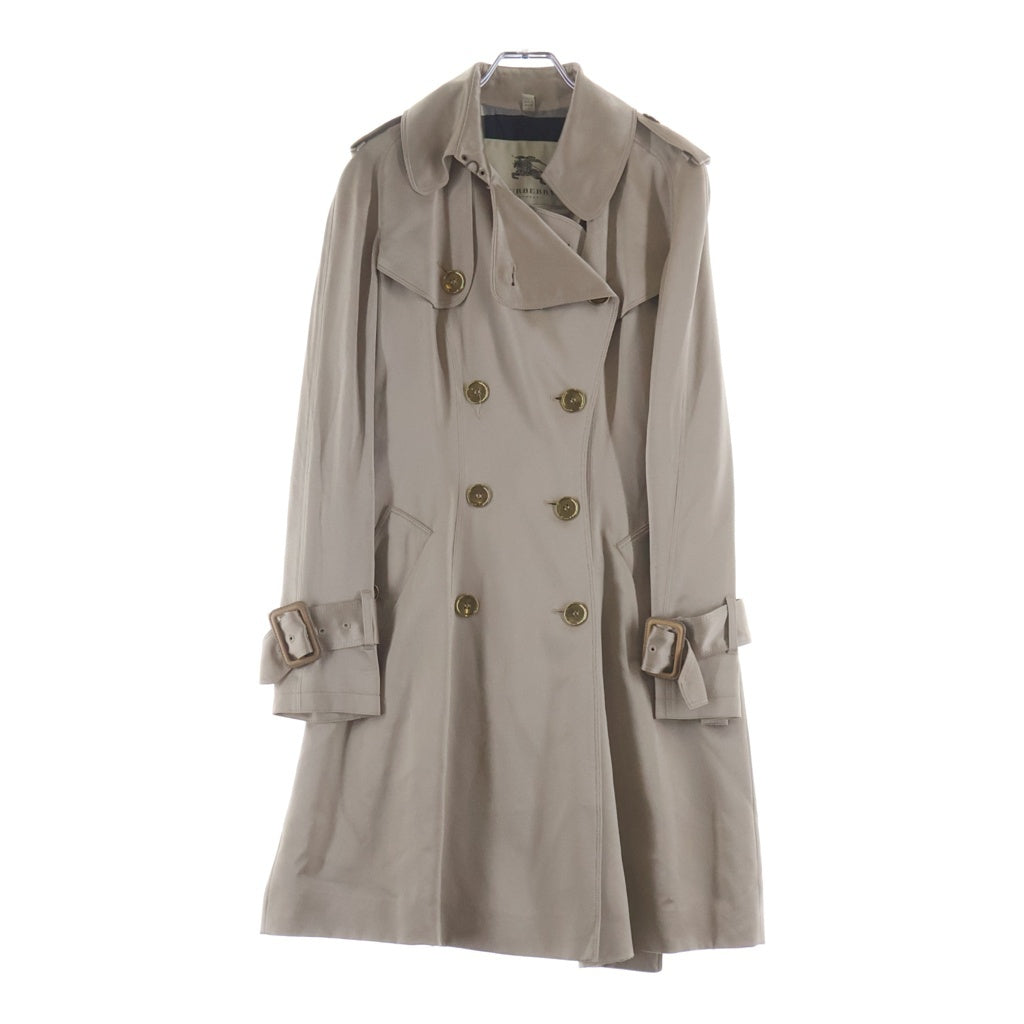 BURBERRY(バーバリー) 裏地ノバチェック柄 シルク ダブルブレスト トレンチコート ベージュ レディース
