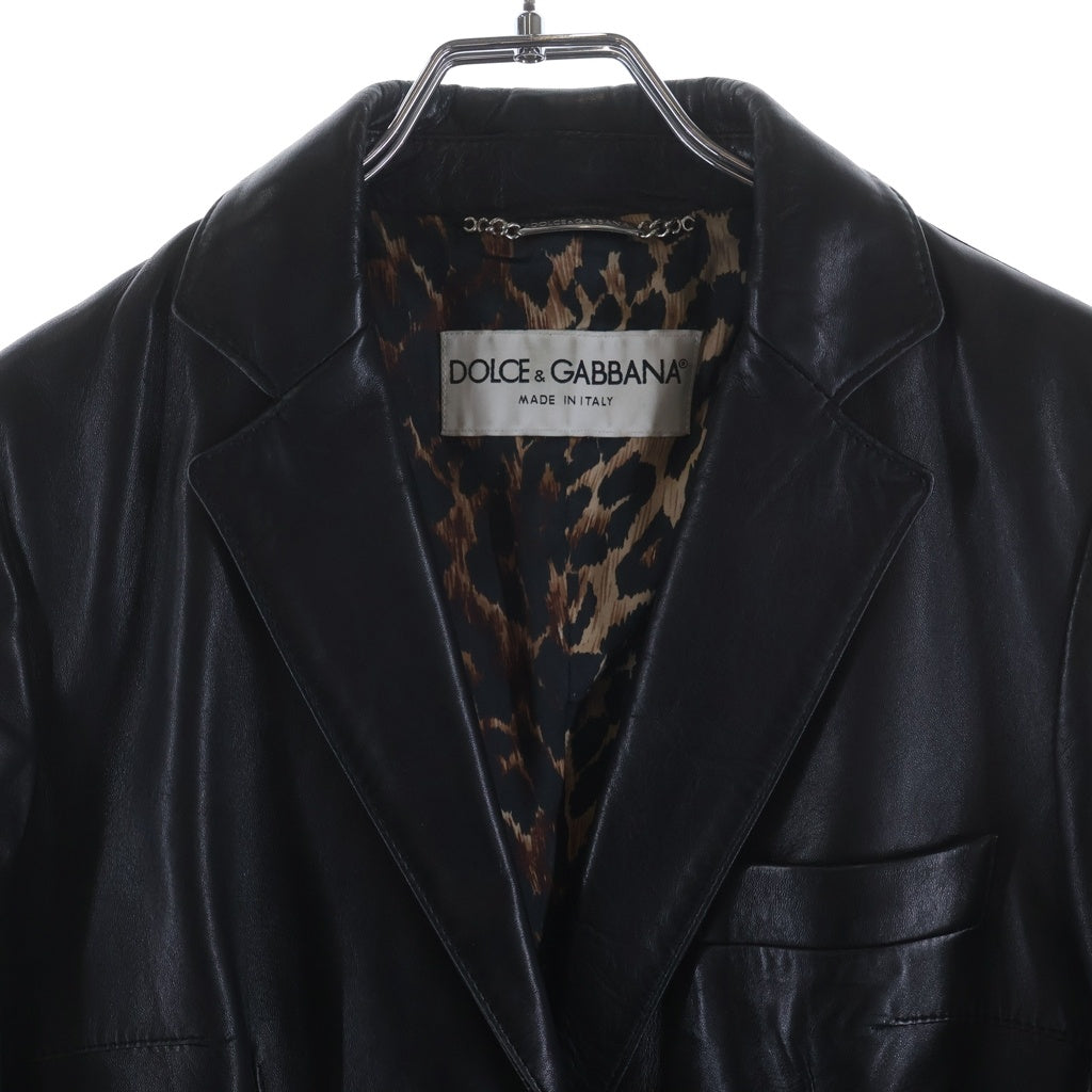 DOLCE & GABBANA(ドルチェアンドガッバーナ) 裏地レオパード総柄 レザー 2B テーラードジャケット ブラック レディース