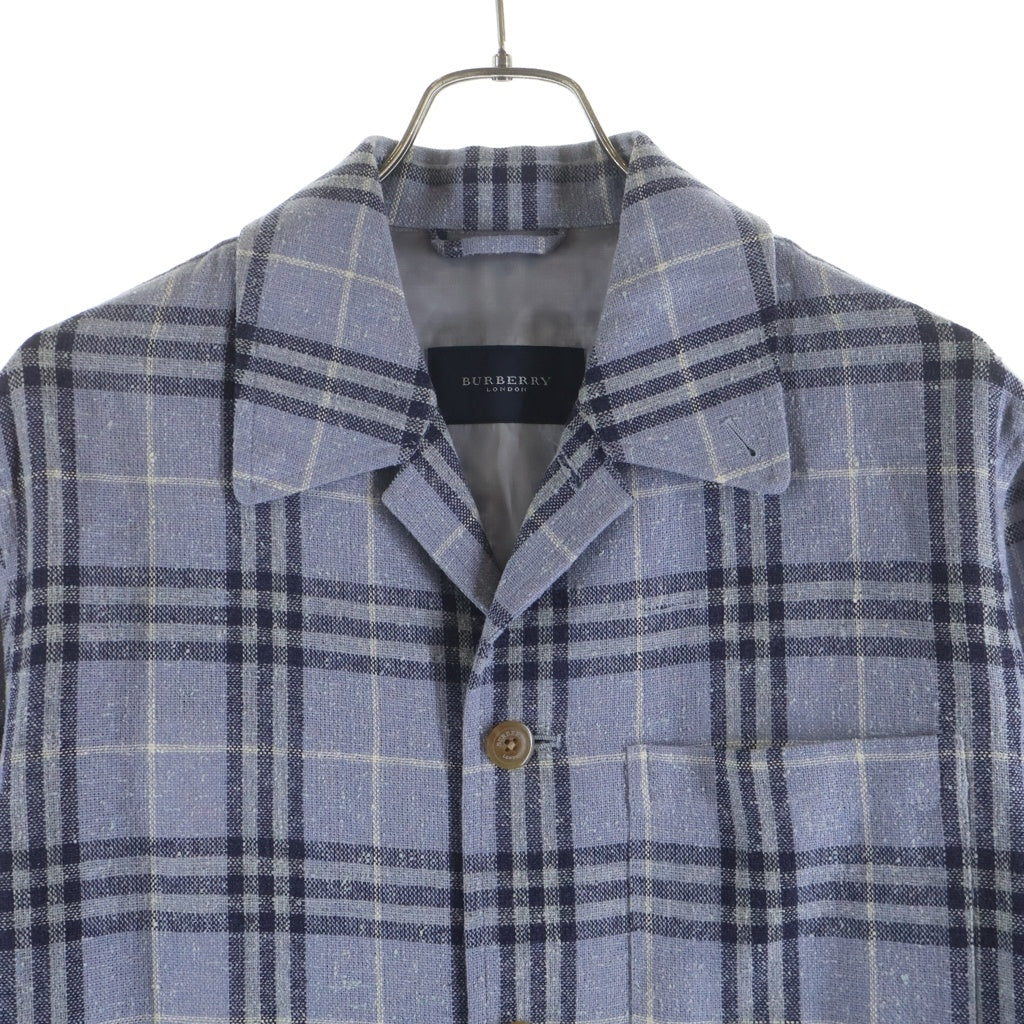 BURBERRY LONDON(バーバリーロンドン) チェック総柄 リネン ジャケット ライトブルー
