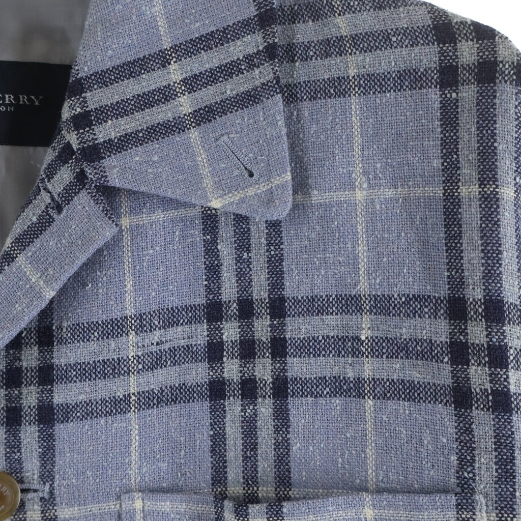 BURBERRY LONDON(バーバリーロンドン) チェック総柄 リネン ジャケット ライトブルー