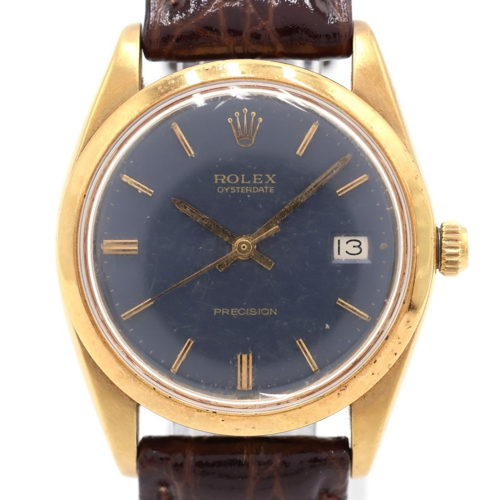 ROLEX(ロレックス) オイスターデイト 黒文字盤 レザーベルト 手巻き SS×社外革/手巻き 6694 1199300