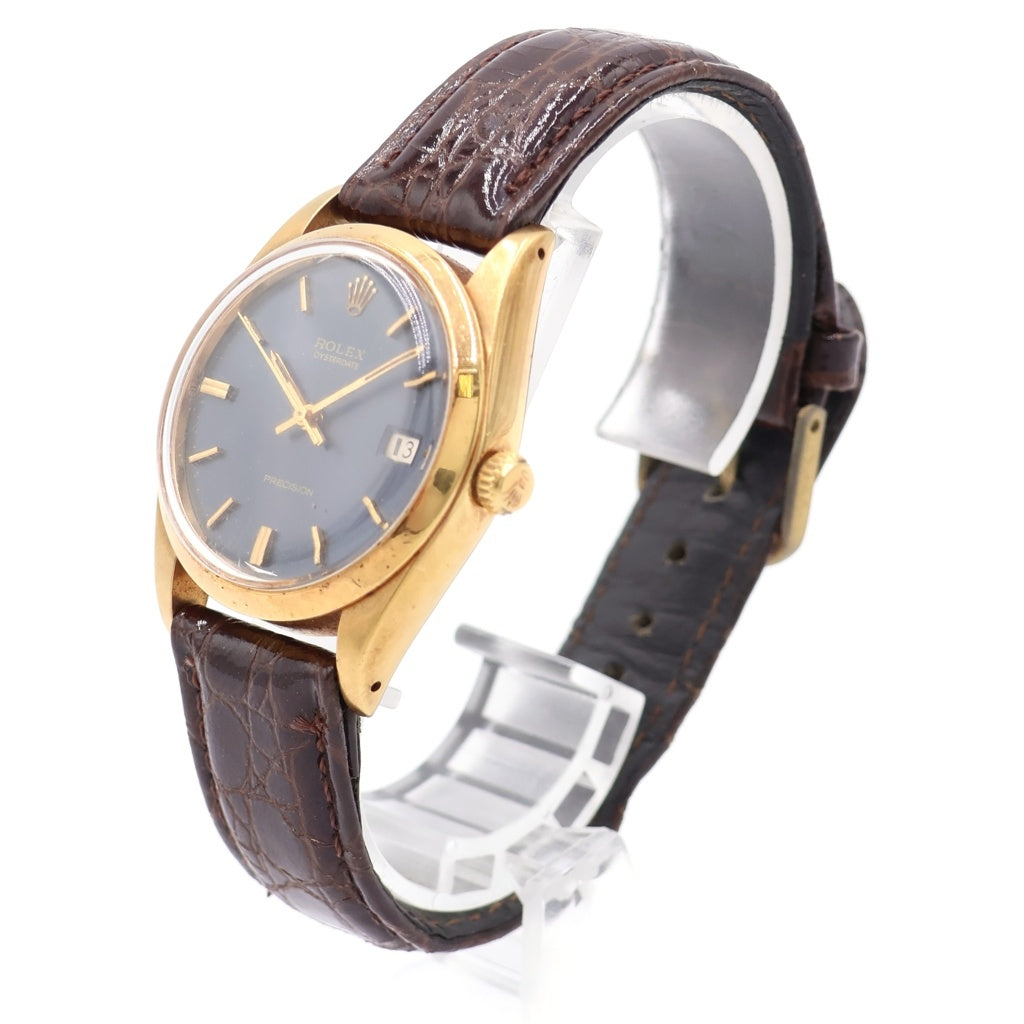 ROLEX(ロレックス) オイスターデイト 黒文字盤 レザーベルト 手巻き SS×社外革/手巻き 6694 1199300