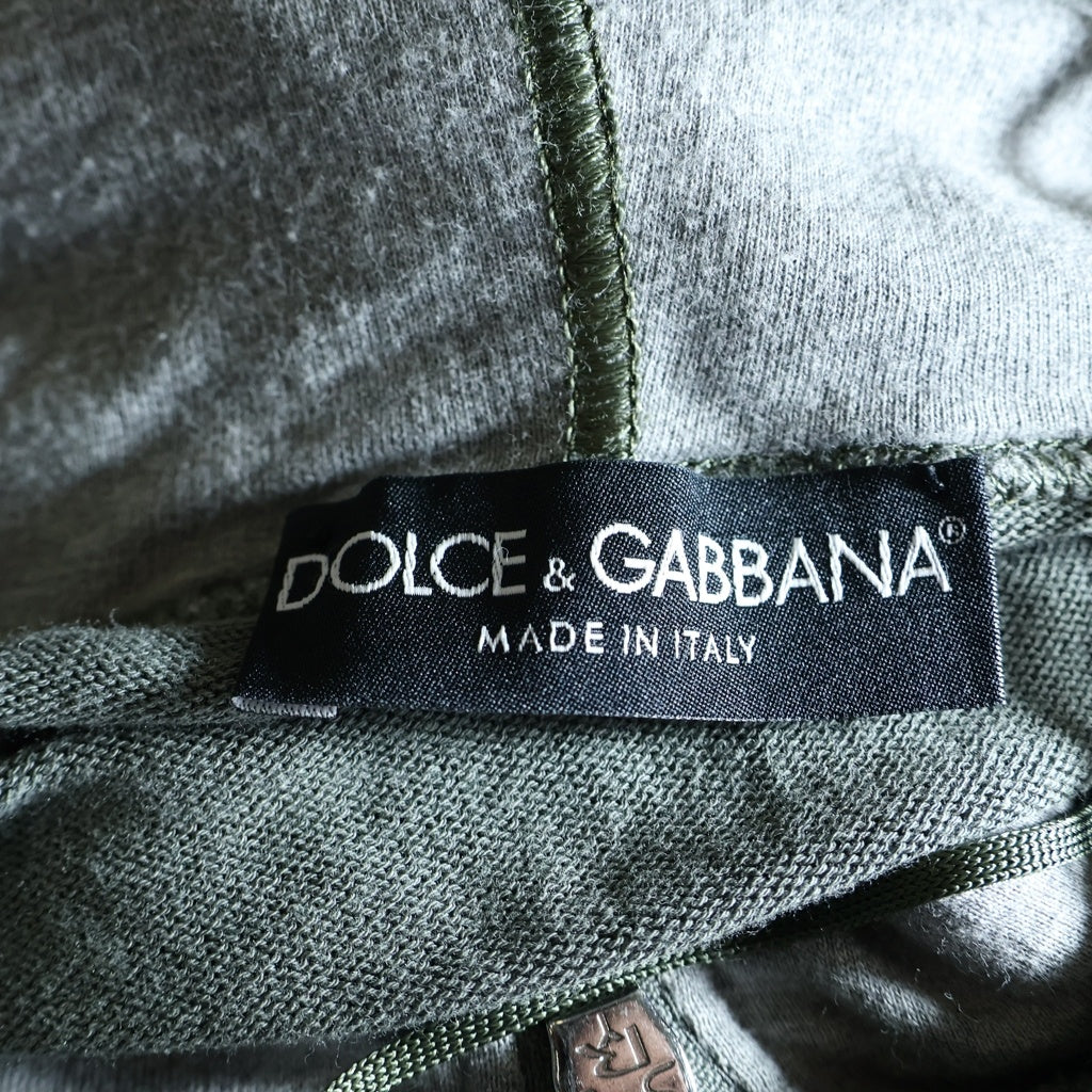 DOLCE & GABBANA(ドルチェアンドガッバーナ) ■ニットパーカー フーディー グリーン×グレー コットン