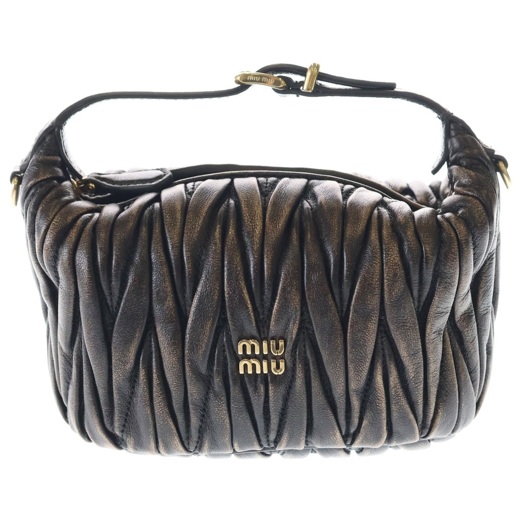 miumiu(ミュウミュウ) マテラッセ ナッパレザー ロゴ 2WAY ミニハンドバッグ ショルダーバッグ ブラック 5BP100 レディース
