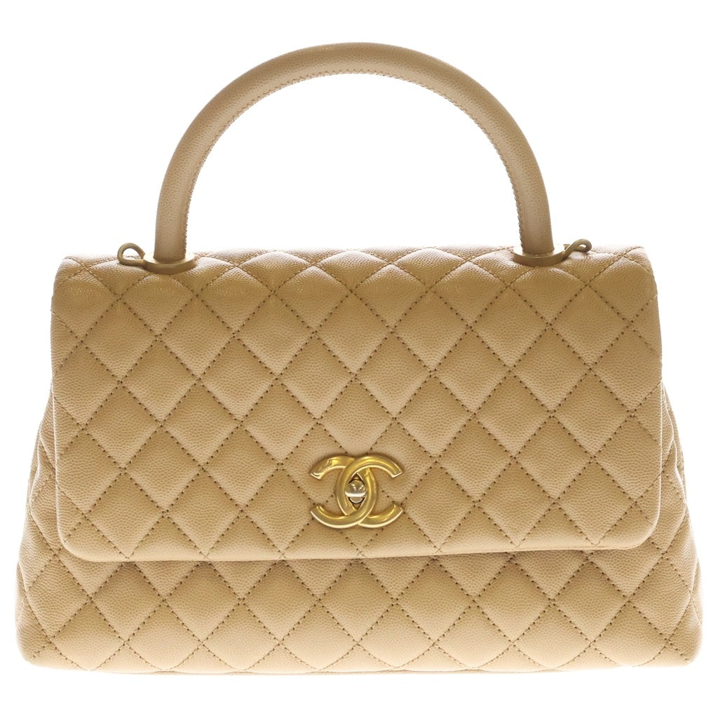 CHANEL(シャネル) ココハンドル29 マトラッセ ラージ 2WAY ハンドバッグ ショルダーバッグ キャビアスキン ゴールド金具 ベージュ レディース