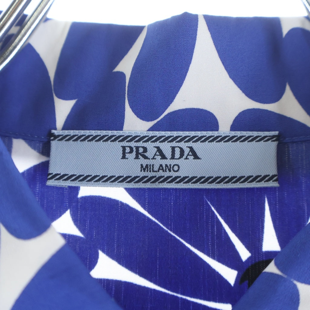 PRADA(プラダ) オープンカラーフラワープリント半袖シャツ ブルー×ホワイト #38