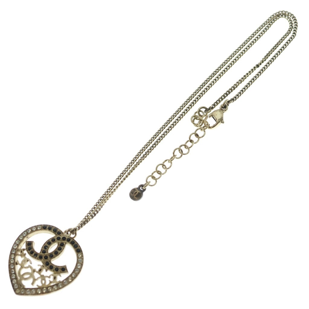 CHANEL(シャネル) ココマーク ラインストーン ハート ネックレス ペンダント チェーン ゴールド×ブラック GP レディース
