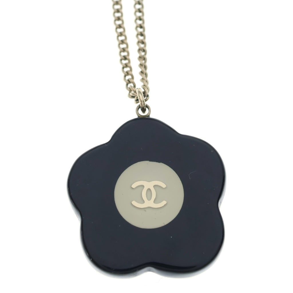 CHANEL(シャネル) カメリア ラインストーン ネックレス ペンダント チェーン ホワイト×ゴールド GP レディース
