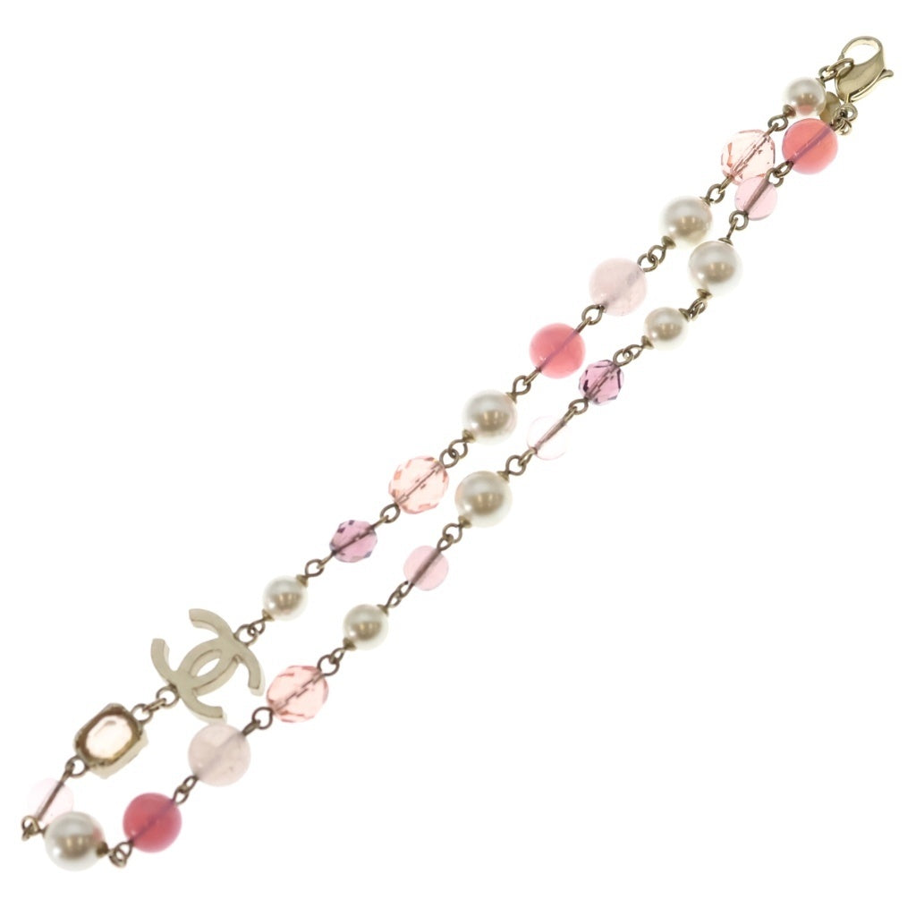 CHANEL(シャネル) ココマーク カラーストーン フェイクパール ネックレス ピンク×ゴールド GP レディース