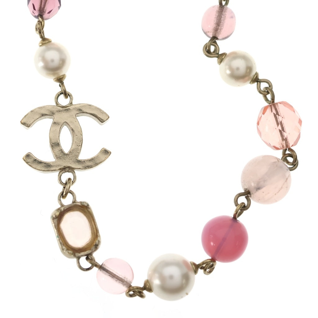 CHANEL(シャネル) ココマーク カラーストーン フェイクパール ネックレス ピンク×ゴールド GP レディース