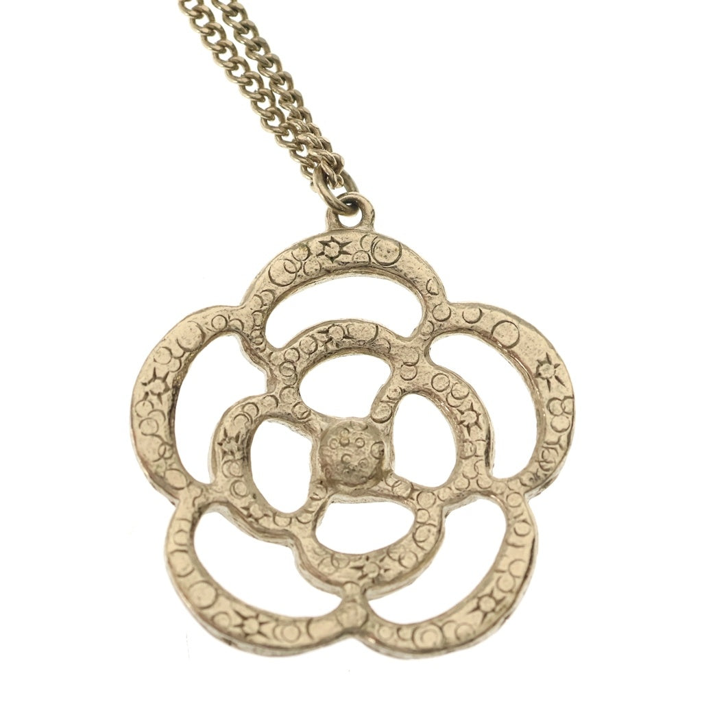 CHANEL(シャネル) カメリア ラインストーン フェイクパール ネックレス ペンダント チェーン ゴールド GP レディース