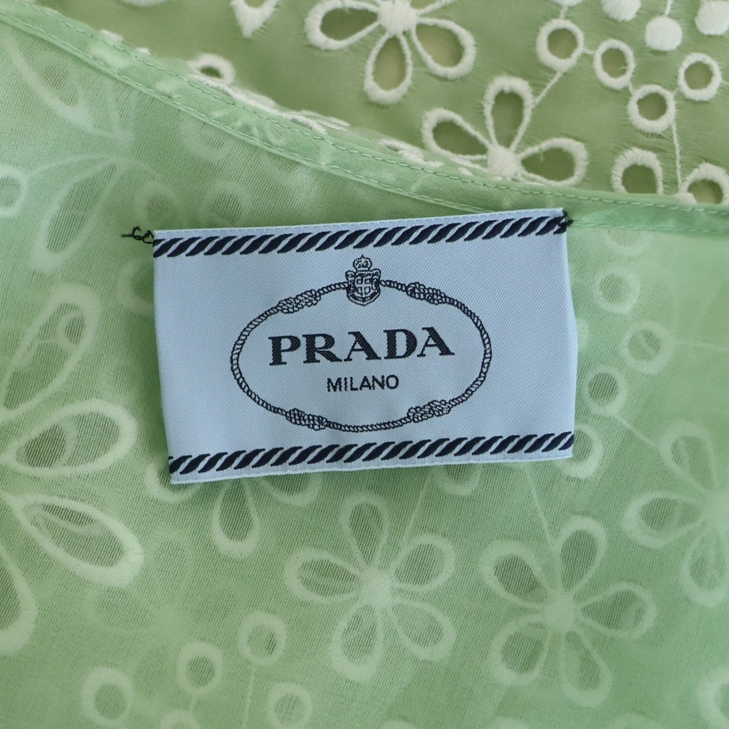 PRADA(プラダ) 花柄刺繍 ノースリーブワンピース グリーン #38 レディース