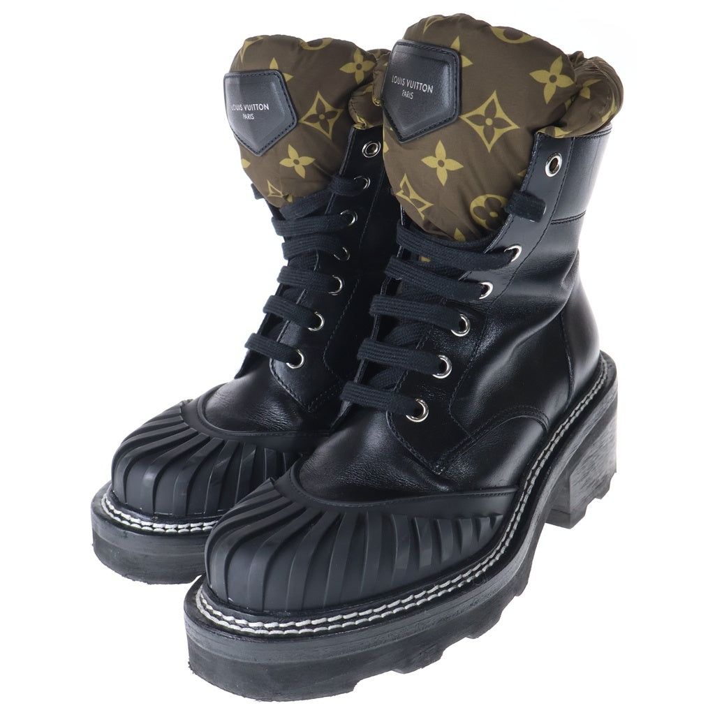 LOUIS VUITTON(ルイヴィトン) LVボブールライン モノグラム レザー レースアップ アンクル ショートブーツ ブラック レディース