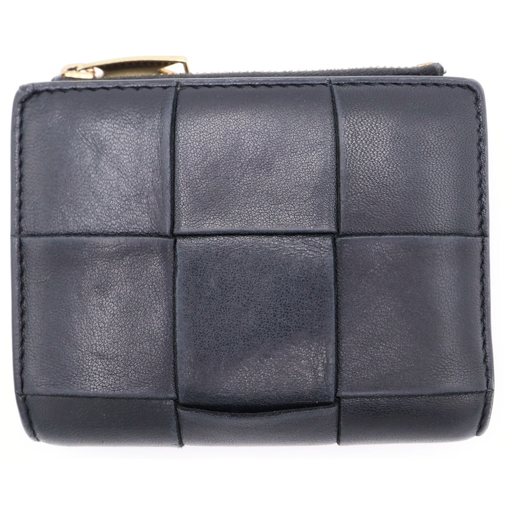 BOTTEGA VENETA(ボッテガヴェネタ) マキシイントレチャート コンパクトウォレット 二つ折り財布 ブラック レザー ゴールド金具