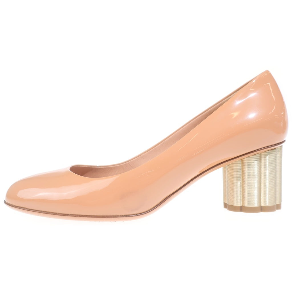 Salvatore Ferragamo(サルヴァトーレ フェラガモ) フラワーヒール パテントレザー パンプス シューズ ピンクベージュ レディース