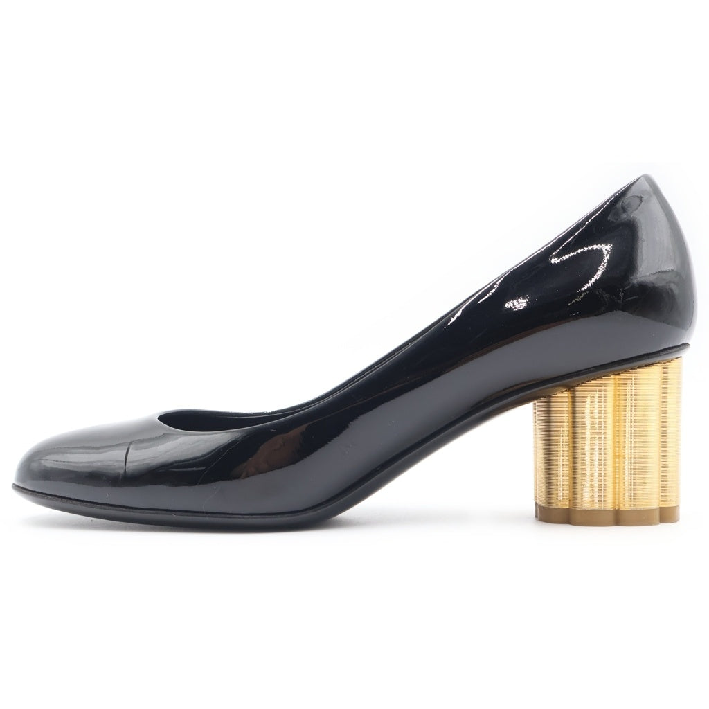 Salvatore Ferragamo(サルヴァトーレ フェラガモ) フラワーヒール パテントレザー パンプス シューズ ブラック レディース