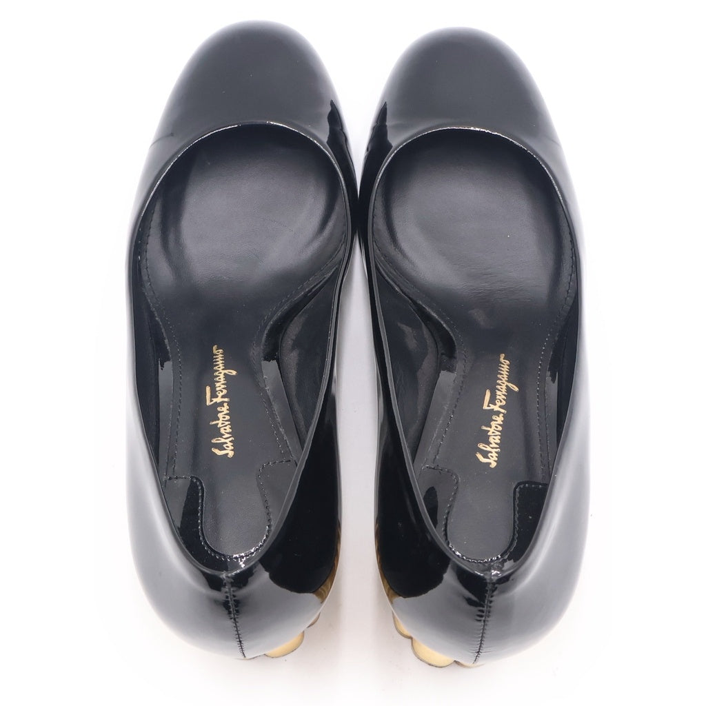 Salvatore Ferragamo(サルヴァトーレ フェラガモ) フラワーヒール パテントレザー パンプス シューズ ブラック レディース