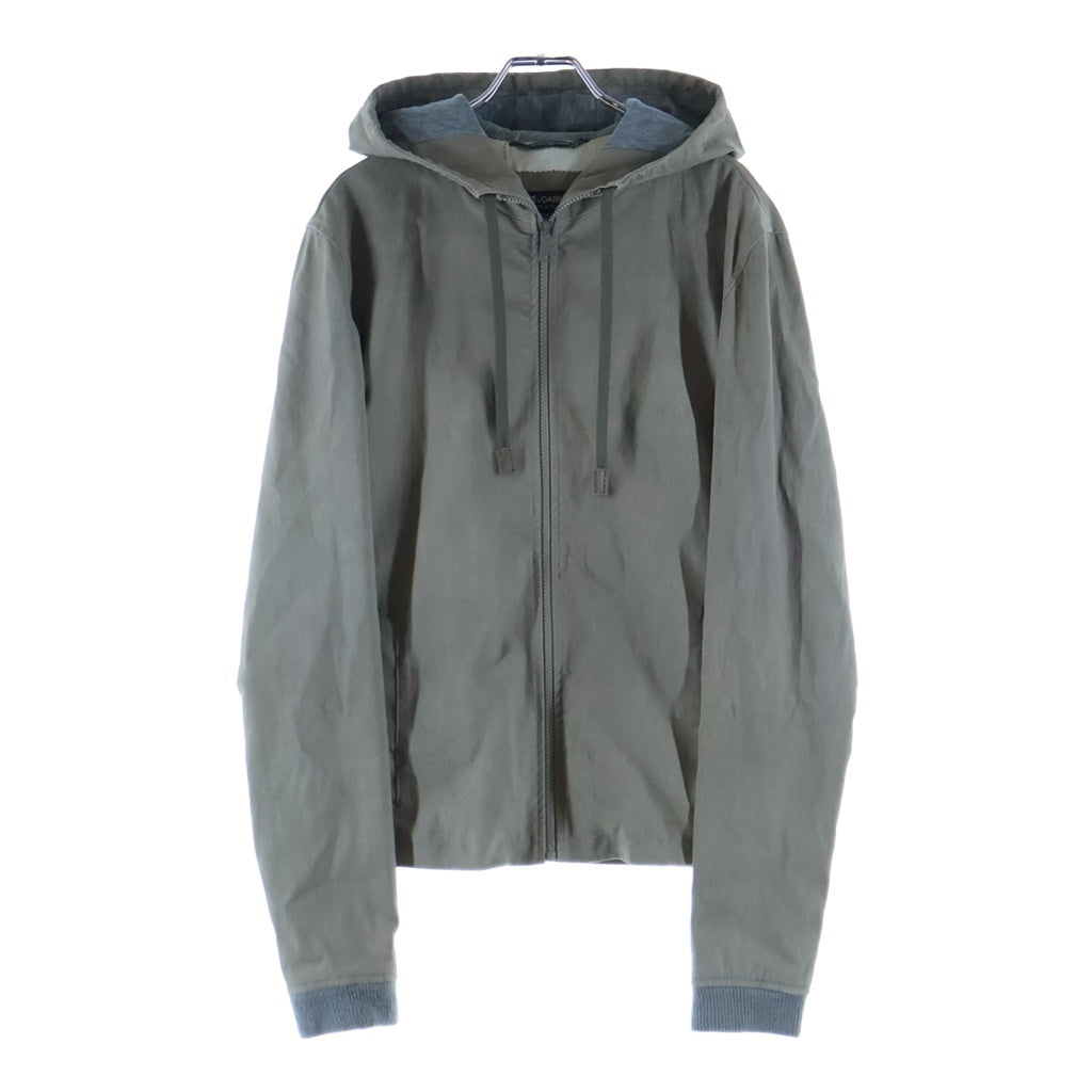 DOLCE & GABBANA(ドルチェアンドガッバーナ) ラムレザー フーデッド ジップアップ ジャケット パーカー カーキ G9BF4L/FUYAP