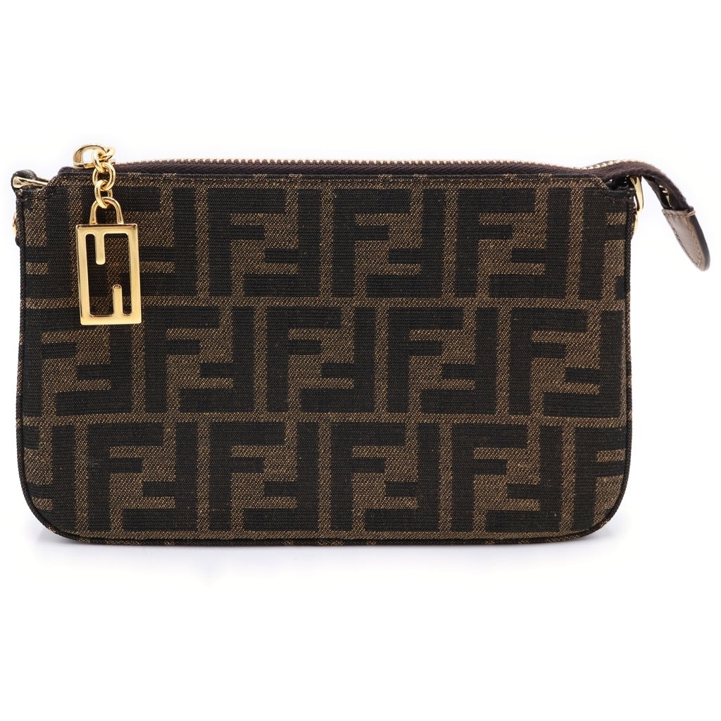 FENDI(フェンディ) ズッカ スリム クラッチ ショルダーバッグ ミニバッグ ブラウン キャンバス 8BS073 ゴールド金具 レディース