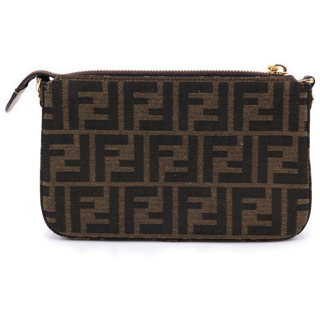 FENDI(フェンディ) ズッカ スリム クラッチ ショルダーバッグ ミニバッグ ブラウン キャンバス 8BS073 ゴールド金具 レディース