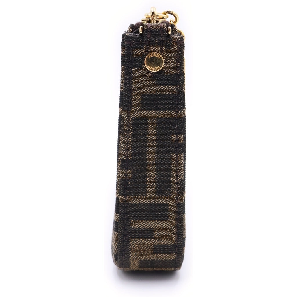 FENDI(フェンディ) ズッカ スリム クラッチ ショルダーバッグ ミニバッグ ブラウン キャンバス 8BS073 ゴールド金具 レディース