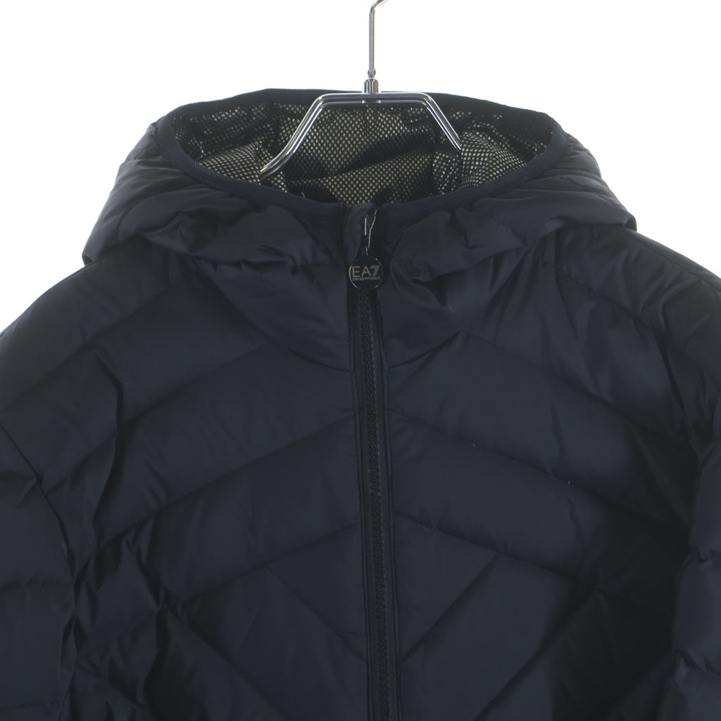 EMPORIO ARMANI(エンポリオアルマーニ) キルティング 中綿 フーデッド ジップアップ ロングジャケット コート ブラック