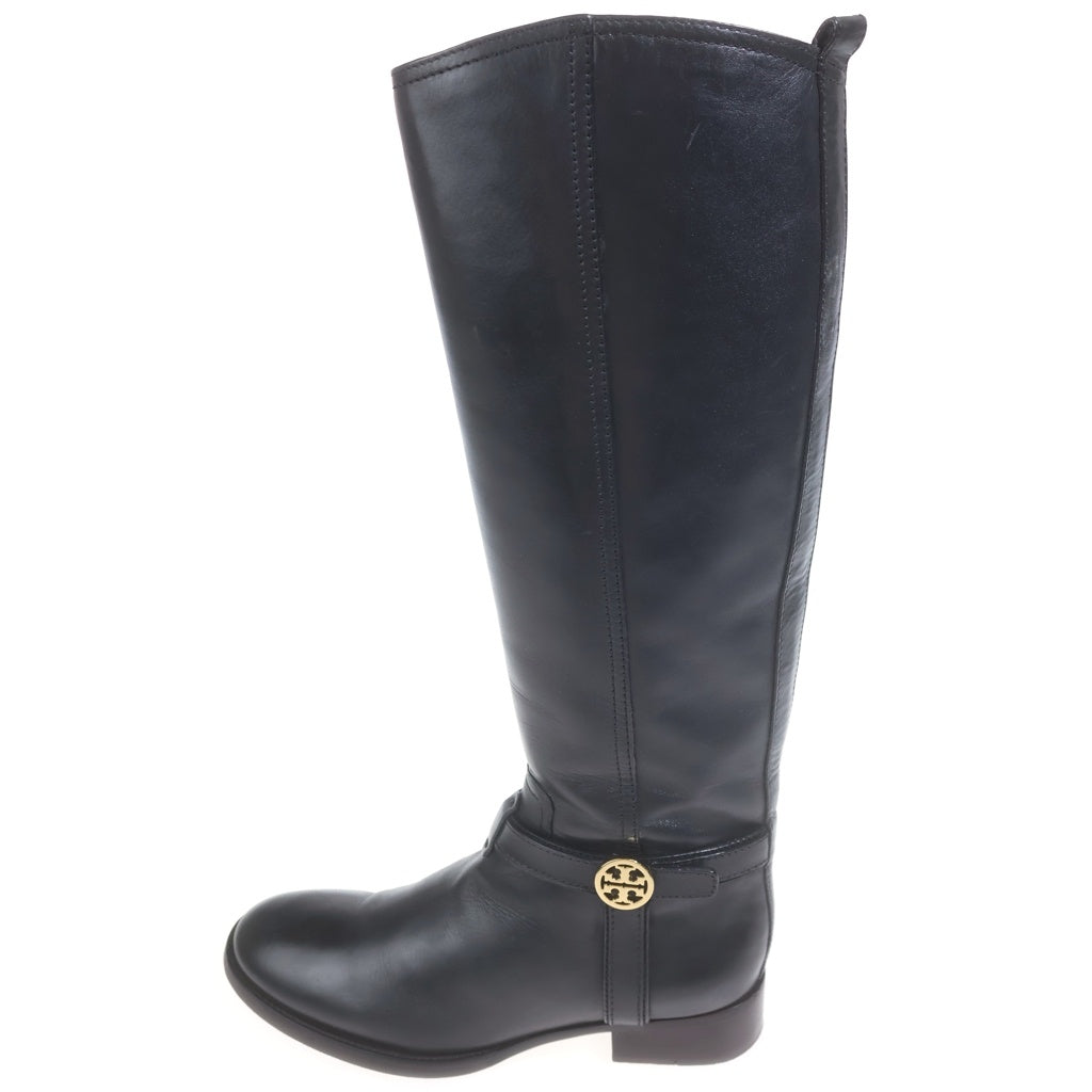 TORY BURCH(トリー バーチ) ロゴプレート レザー サイドジップ ロングブーツ シューズ ブラック レディース