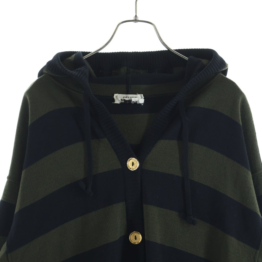 CELINE(セリーヌ) ボーダーニットカーディガン ブラック×カーキ #40 レディース