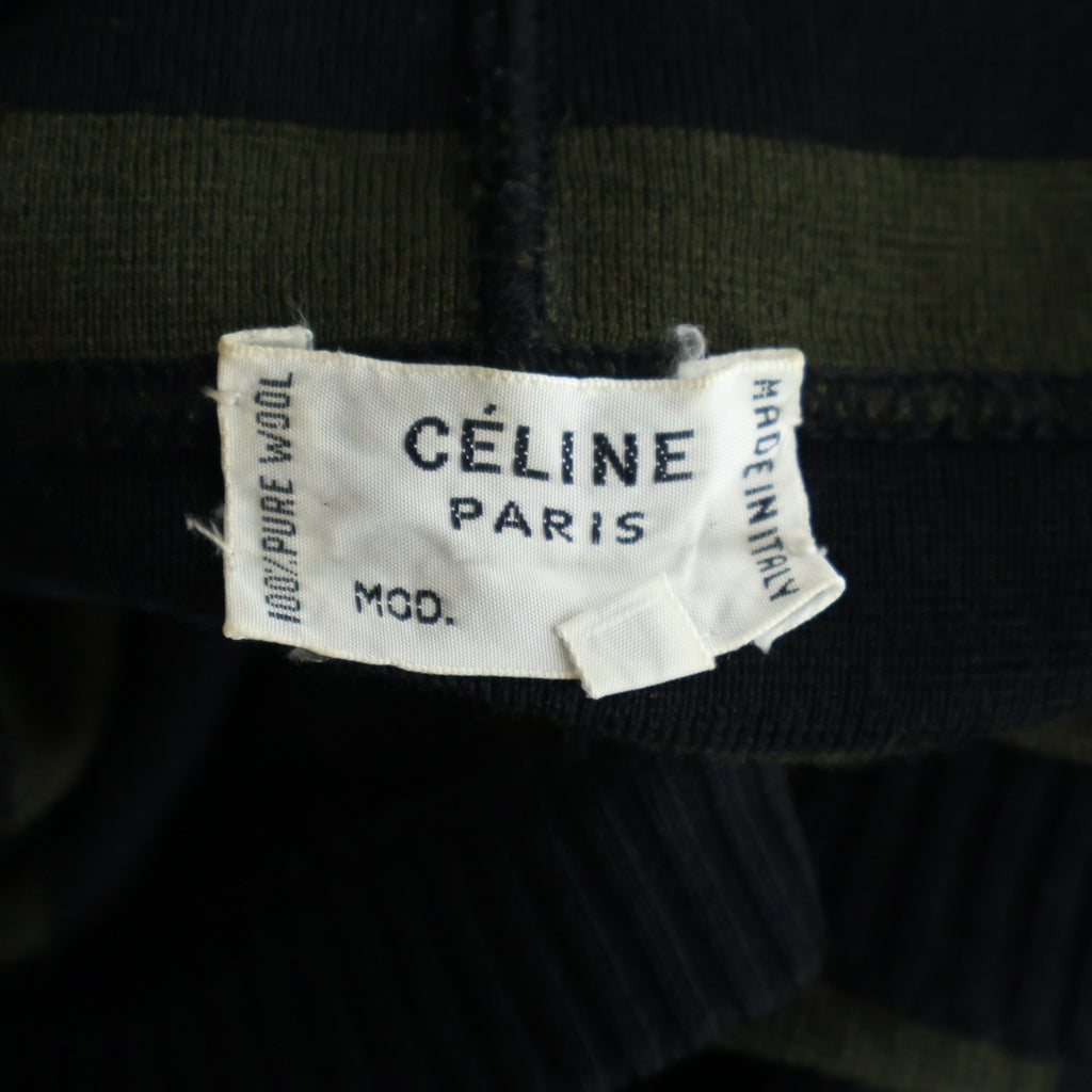 CELINE(セリーヌ) ボーダーニットカーディガン ブラック×カーキ #40 レディース