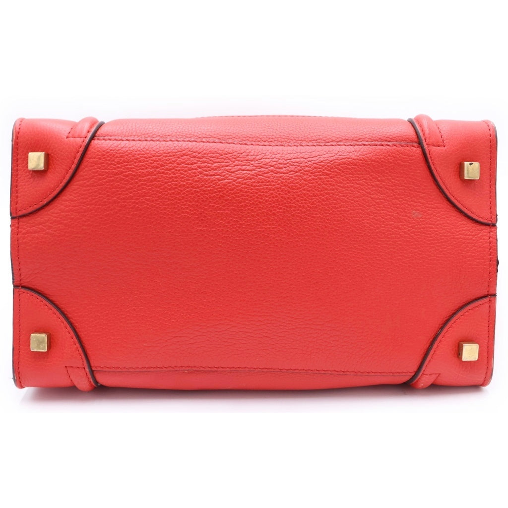 CELINE(セリーヌ) ラゲージ ミニ トートバッグ ハンドバッグ レッド レザー ゴールド金具 レディース