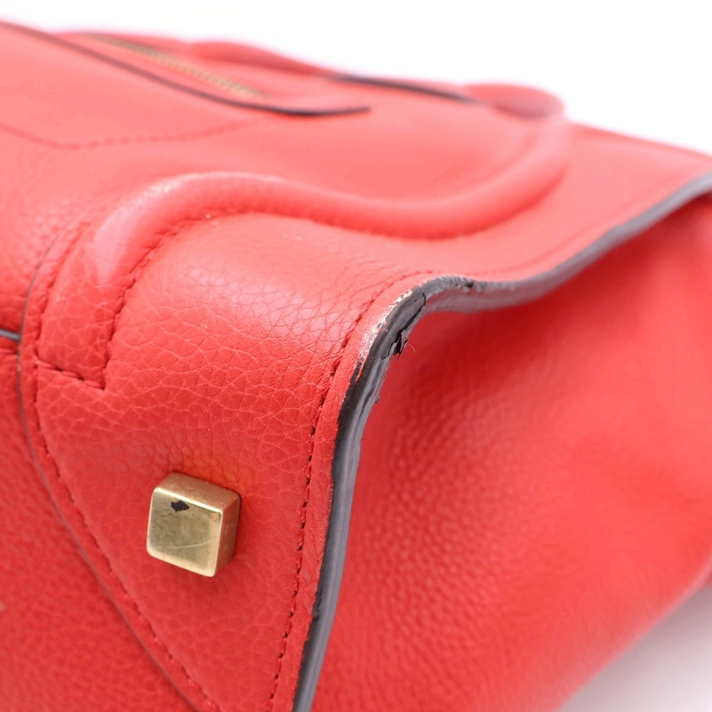 CELINE(セリーヌ) ラゲージ ミニ トートバッグ ハンドバッグ レッド レザー ゴールド金具 レディース