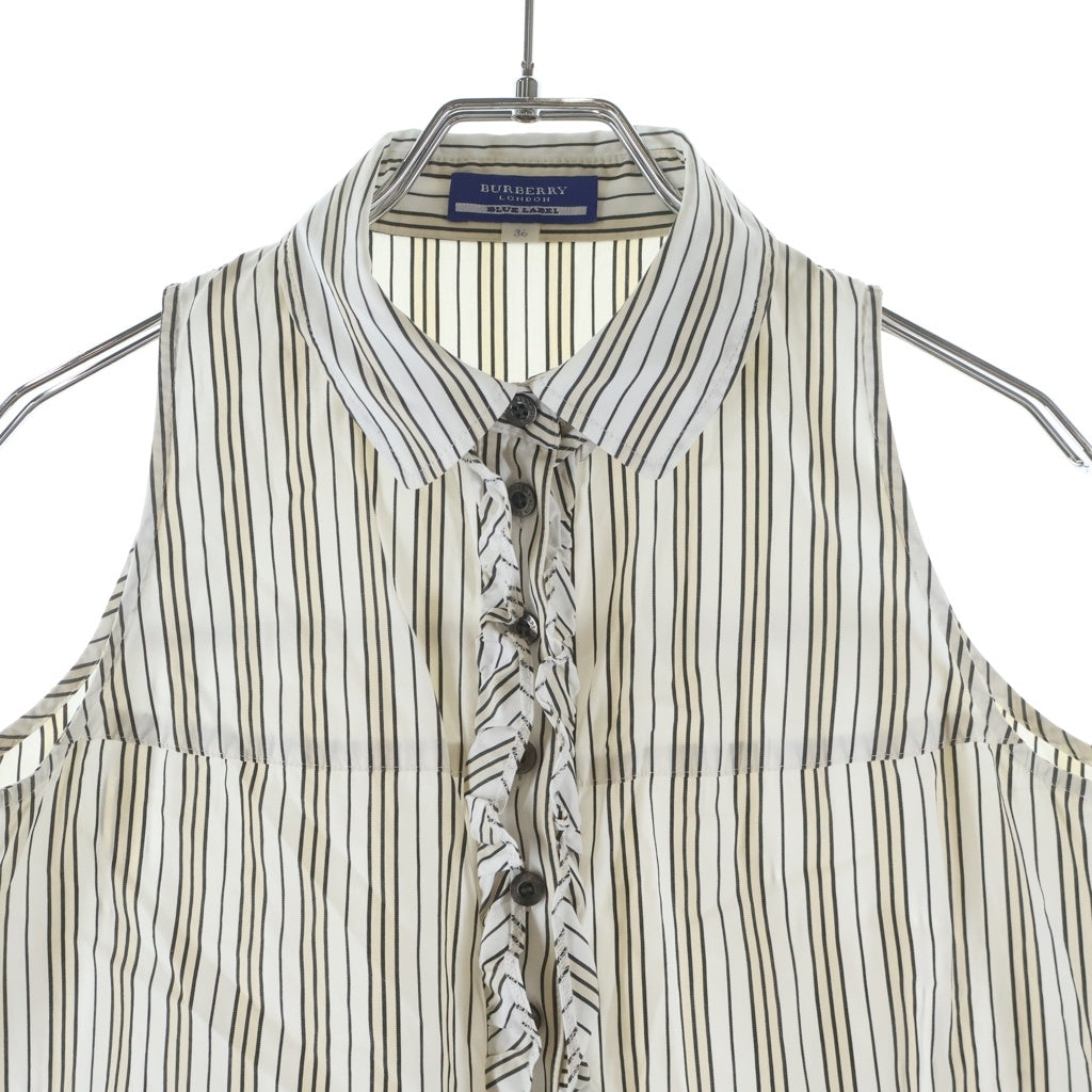 BURBERRY BLUE LABEL(バーバリーブルーレーベル) ノースリーブ ストライプシャツ ホワイト 36 レディース