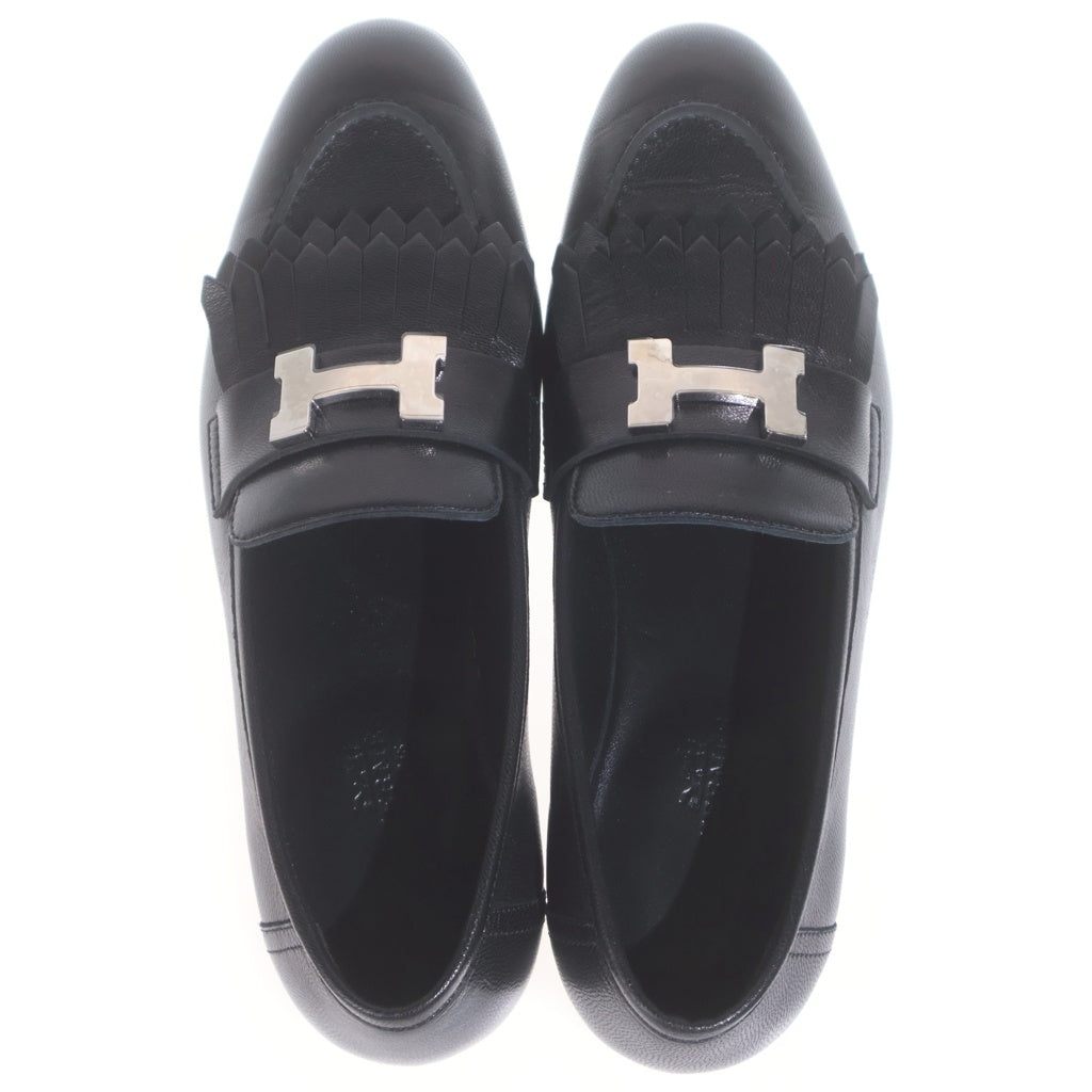 HERMES(エルメス) モカシン ロワイヤル Hロゴ レザー タッセル ローカットシューズ ローファー シルバー金具 ブラック レディース
