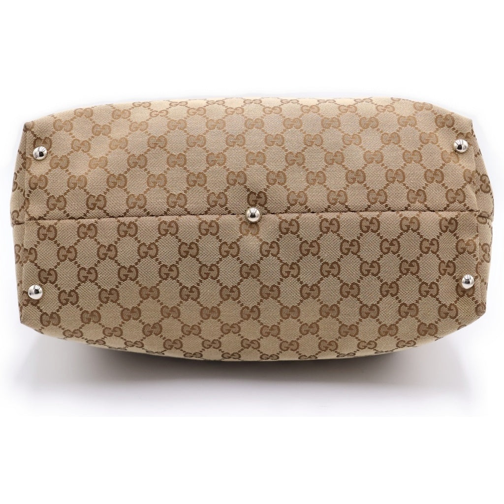 GUCCI(グッチ) GGキャンバス ハンドバッグ トートバッグ ホワイト×ブラウン キャンバス×レザー 229852 シルバー金具 レディース