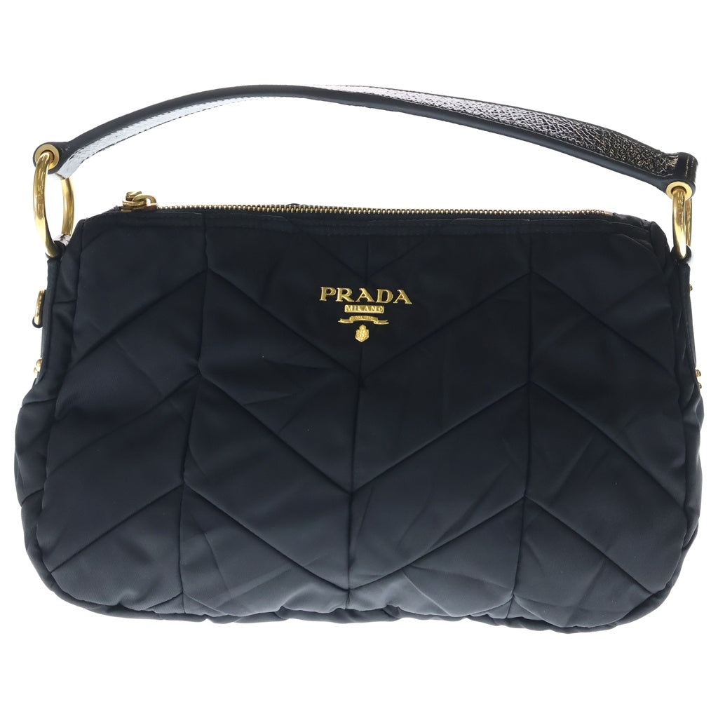 PRADA(プラダ) ワンショルダーバッグ ハンドバッグ ブラック レザー×ナイロン BR3774 ゴールド金具 レディース