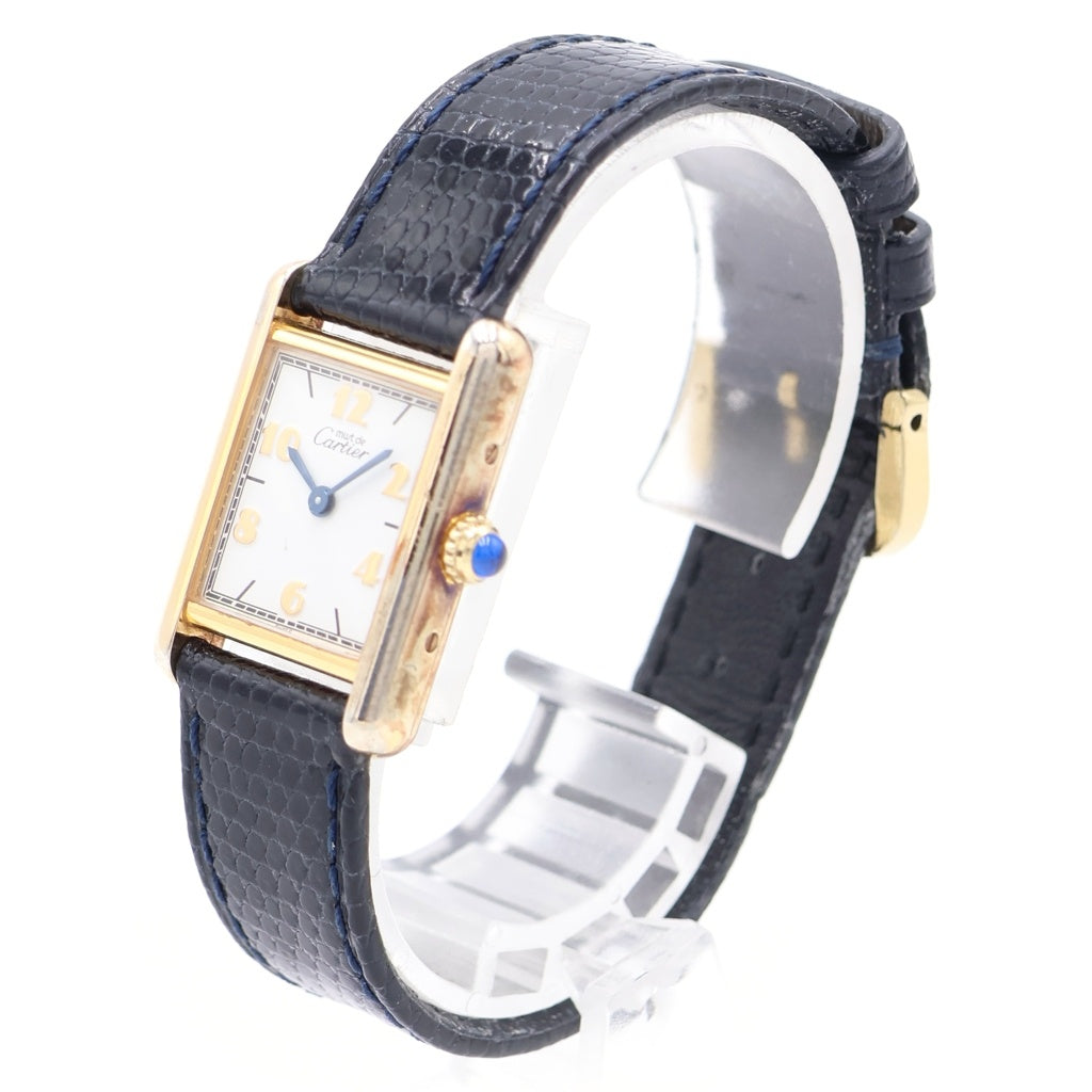 Cartier(カルティエ) マストタンクSM シルバーギルト ホワイト文字盤 レザーベルト クォーツウォッチ 腕時計 ゴールド/ブラック W1008354 レディース