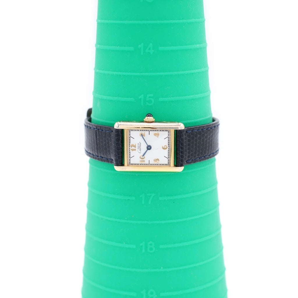 Cartier(カルティエ) マストタンクSM シルバーギルト ホワイト文字盤 レザーベルト クォーツウォッチ 腕時計 ゴールド/ブラック W1008354 レディース