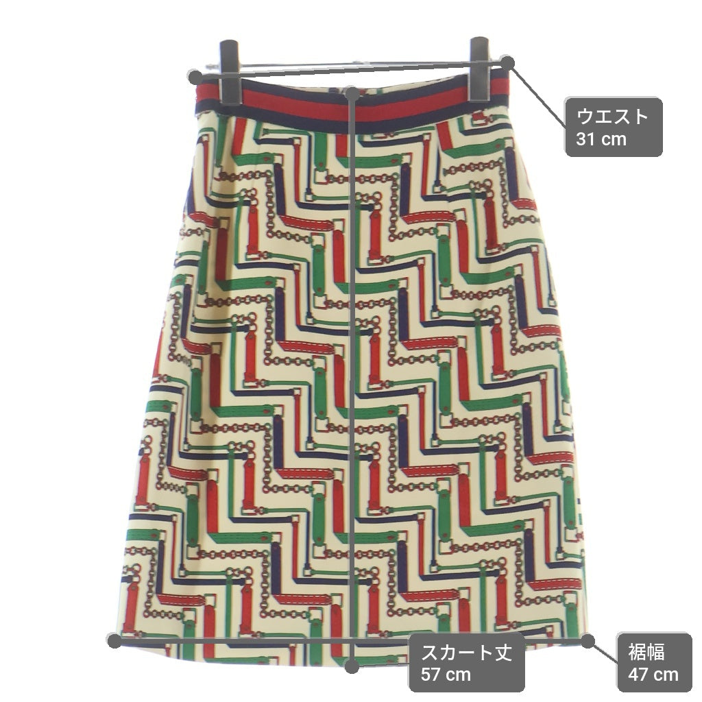 GUCCI(グッチ) チェーンベルト柄 タイトスカート アイボリー×グリーン×レッド #36 453833 ZIP25 レディース