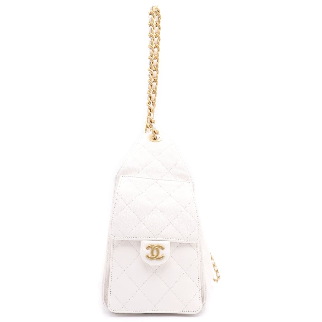 CHANEL(シャネル) CHANEL25 スモールハンドバッグ ワンショルダーバッグ ホワイト キャビアスキン AS5293 ゴールド金具 レディース