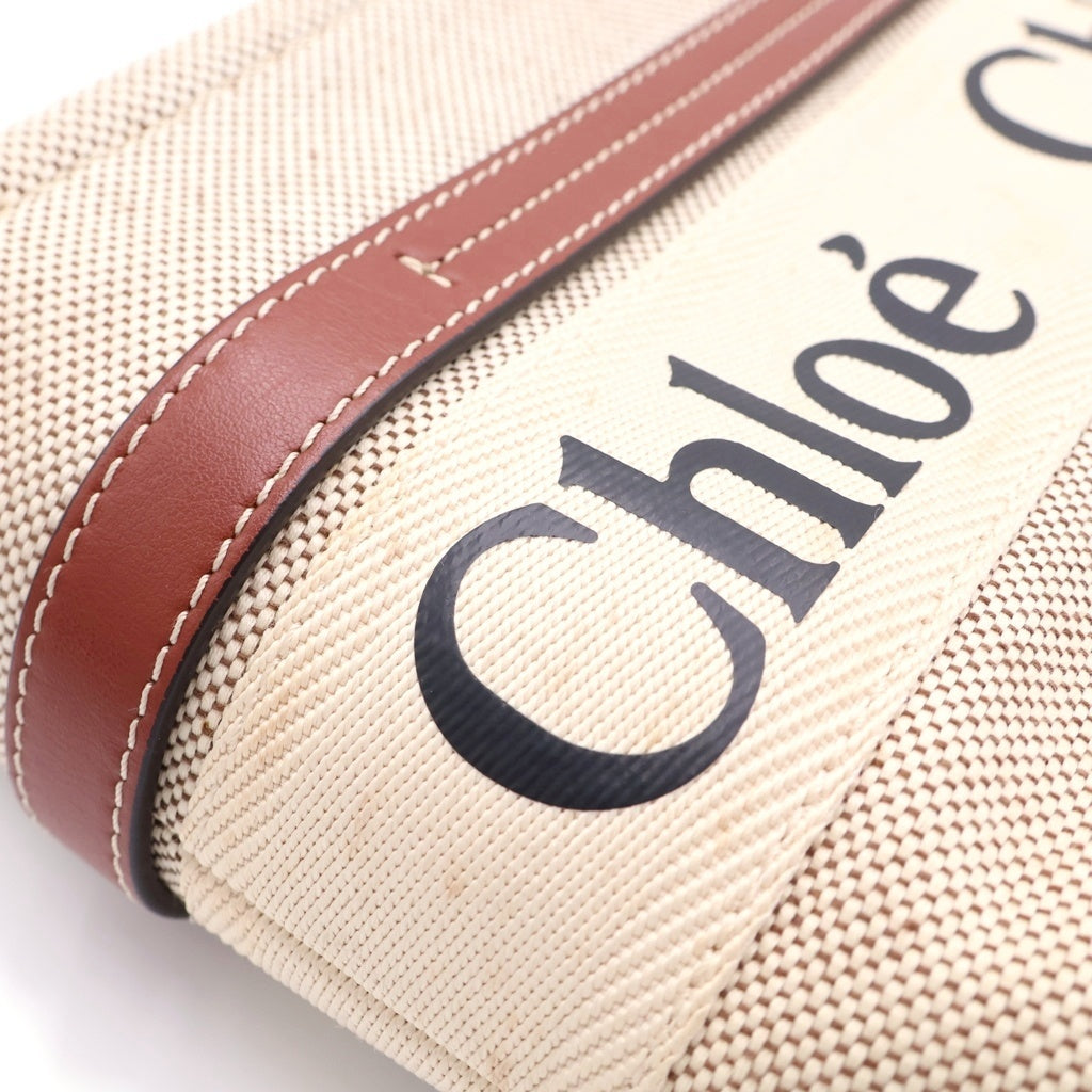 Chloe(クロエ) ウッディ スモール キャンバス レザー ハンド トートバッグ ベージュ/ブラウン レディース