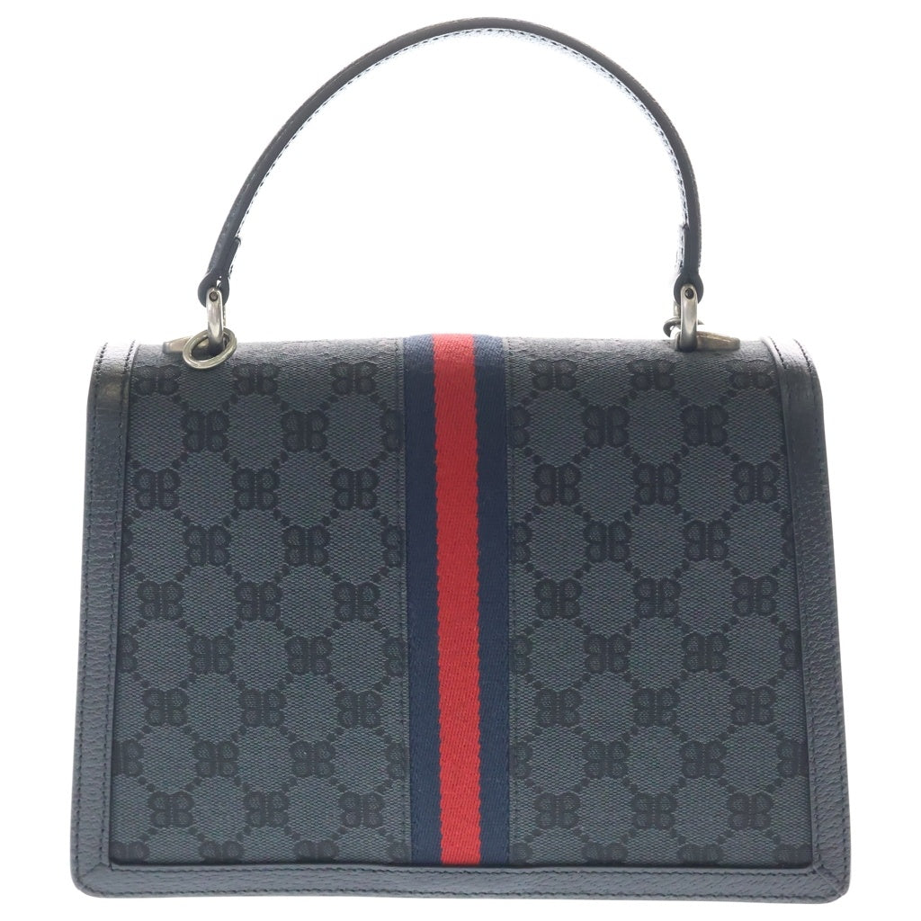 BALENCIAGA(バレンシアガ) ×グッチ ザハッカー 2wayハンドバッグ ショルダーバッグ ブラック キャンバス×レザー 680119 シルバー金具 レディース